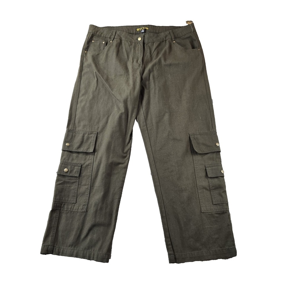 New TAXI  Women's ‎ Cargo Pants High Rise 100% Cotton Dark Green Wide Leg 2XL